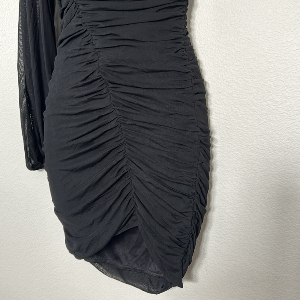 Princess Polly Dante Long Sleeve One Shoulder Ruched Mini Dress Black - Picture 7 of 12